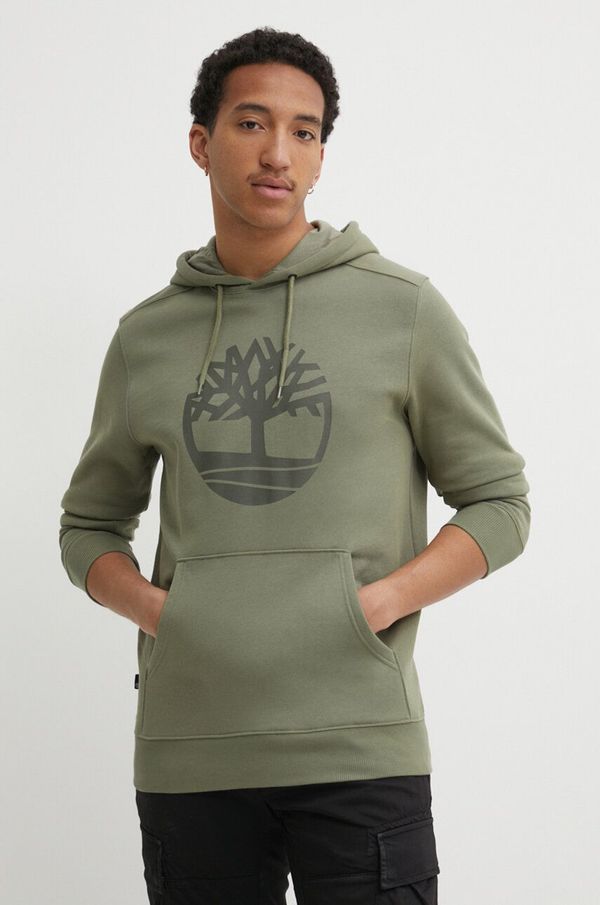 Timberland Dukserica Timberland za muškarce, boja: zelena, s kapuljačom, s tiskom, TB0A2BJHAP61