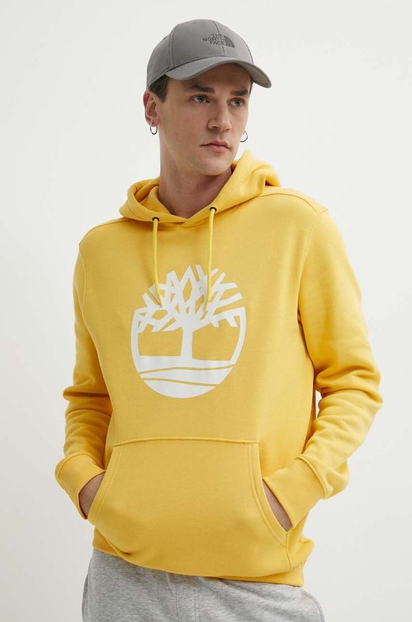 Timberland Dukserica Timberland za muškarce, boja: žuta, s kapuljačom, s tiskom, TB0A2BJHEG41