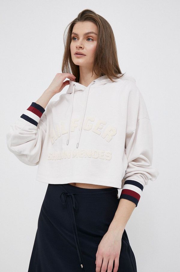 Tommy Hilfiger Dukserica Tommy Hilfiger x Shawn Mendes za žene, boja: bež, s kapuljačom, s uzorkom