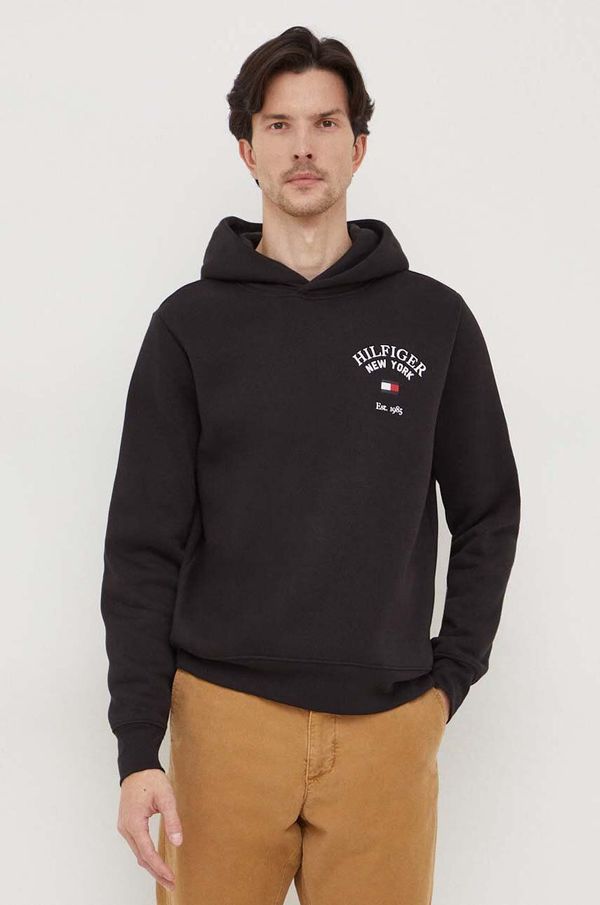 Tommy Hilfiger Dukserica Tommy Hilfiger za muškarce, boja: crna, s kapuljačom, s tiskom