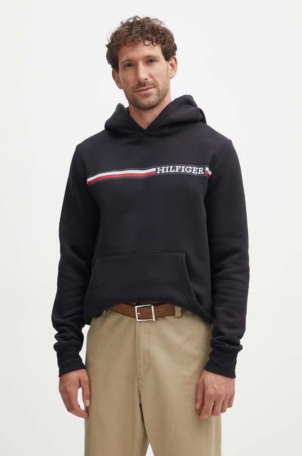 Tommy Hilfiger Dukserica Tommy Hilfiger za muškarce, boja: crna, s kapuljačom, s tiskom, MW0MW36737