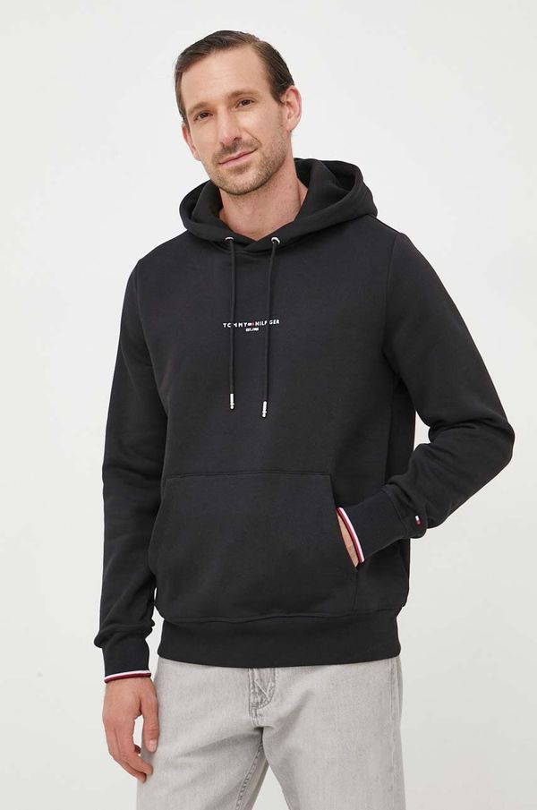Tommy Hilfiger Dukserica Tommy Hilfiger za muškarce, boja: crna, s kapuljačom, s tiskom