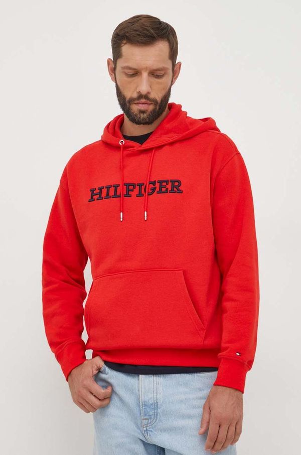 Tommy Hilfiger Dukserica Tommy Hilfiger za muškarce, boja: crvena, s kapuljačom, s aplikacijom