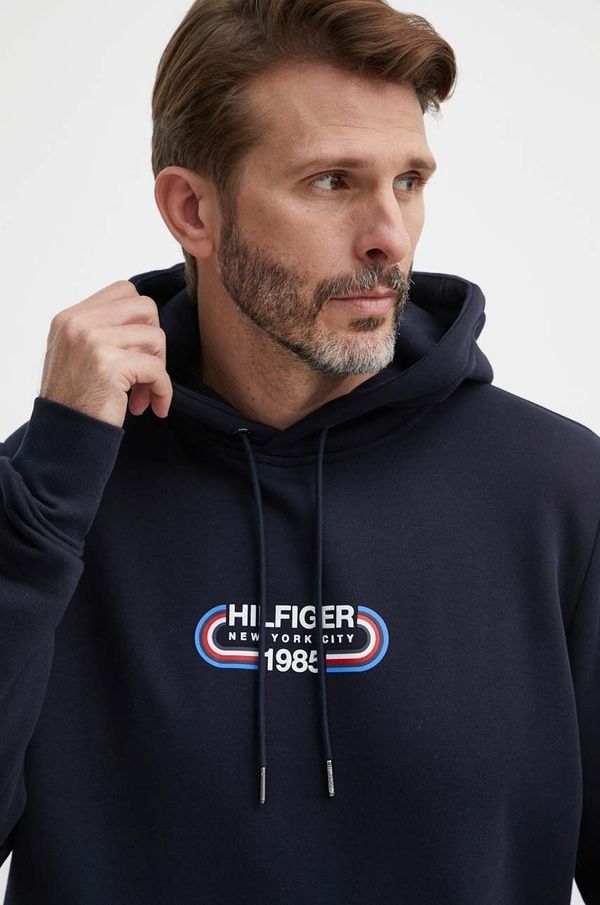 Tommy Hilfiger Dukserica Tommy Hilfiger za muškarce, boja: tamno plava, s kapuljačom, s aplikacijom, MW0MW34445