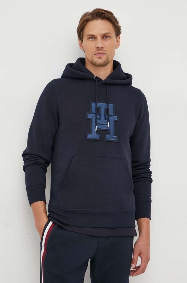 Tommy Hilfiger Dukserica Tommy Hilfiger za muškarce, boja: tamno plava, s kapuljačom, s aplikacijom