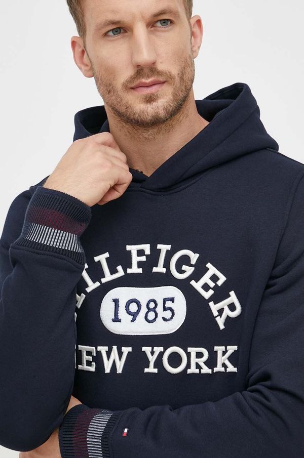 Tommy Hilfiger Dukserica Tommy Hilfiger za muškarce, boja: tamno plava, s kapuljačom, s aplikacijom