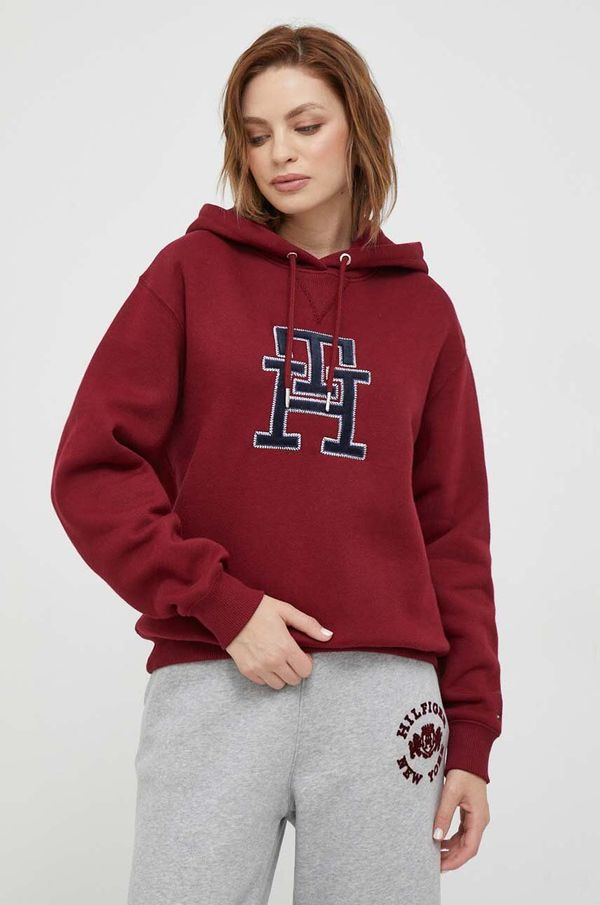Tommy Hilfiger Dukserica Tommy Hilfiger za žene, boja: bordo, s kapuljačom, s aplikacijom