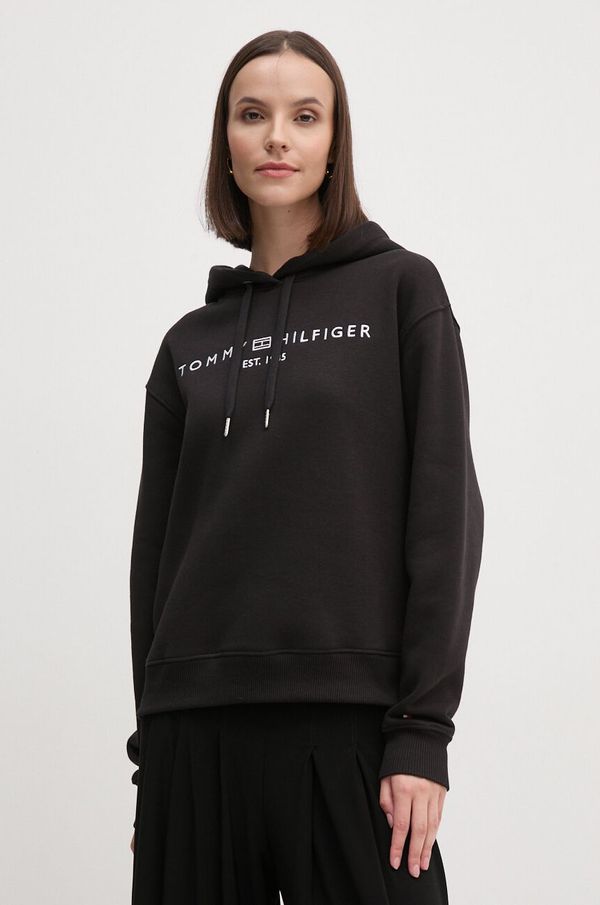 Tommy Hilfiger Dukserica Tommy Hilfiger za žene, boja: crna, s kapuljačom, s aplikacijom, WW0WW43598
