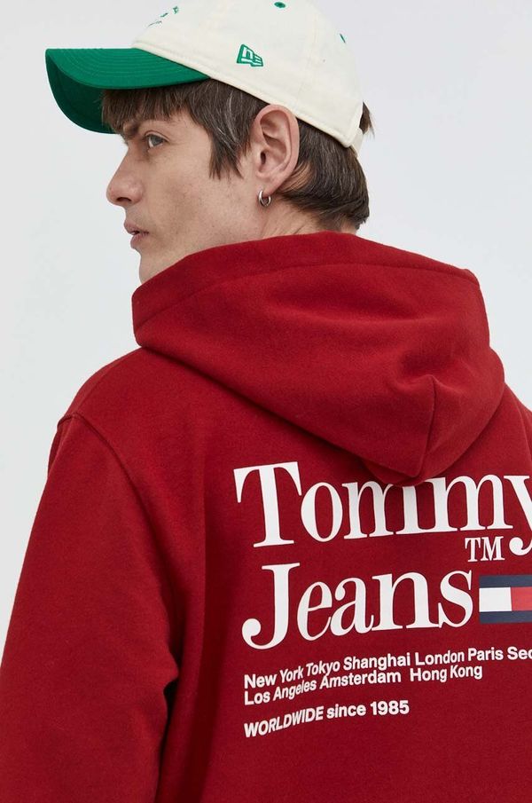 Tommy Jeans Dukserica Tommy Jeans za muškarce, boja: bordo, s kapuljačom, s tiskom, DM0DM18860