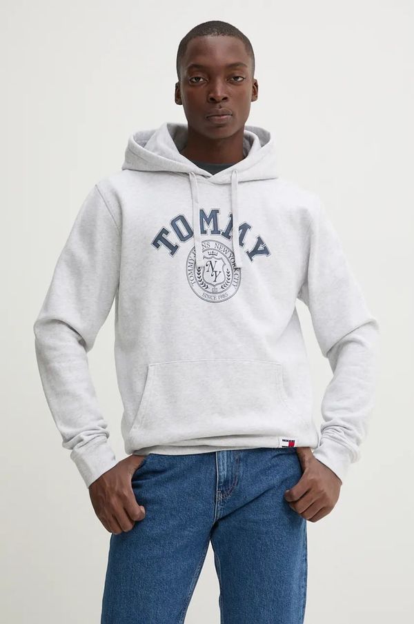 Tommy Jeans Dukserica Tommy Jeans za muškarce, boja: siva, s kapuljačom, s tiskom, DM0DM19235
