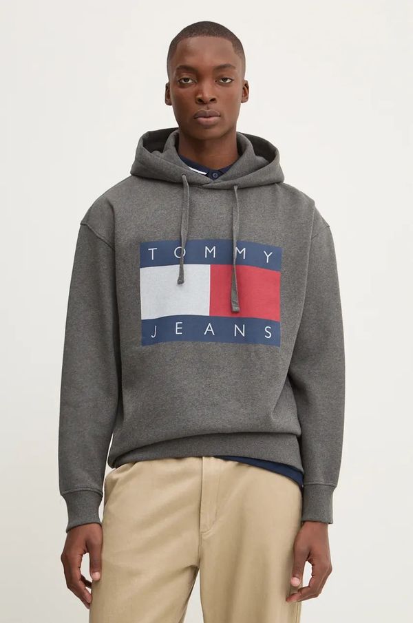 Tommy Jeans Dukserica Tommy Jeans za muškarce, boja: siva, s kapuljačom, s tiskom, DM0DM20591