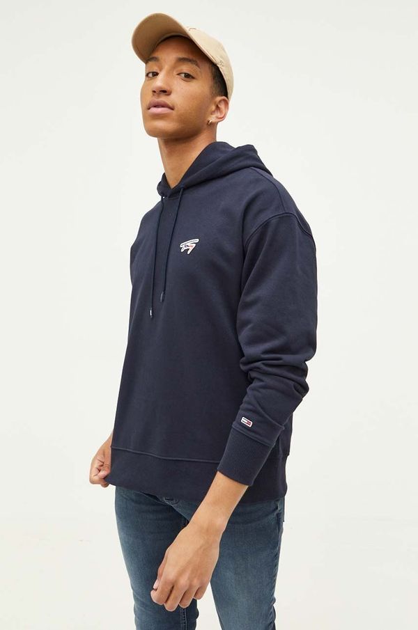 Tommy Jeans Dukserica Tommy Jeans za muškarce, boja: tamno plava, s kapuljačom, glatka