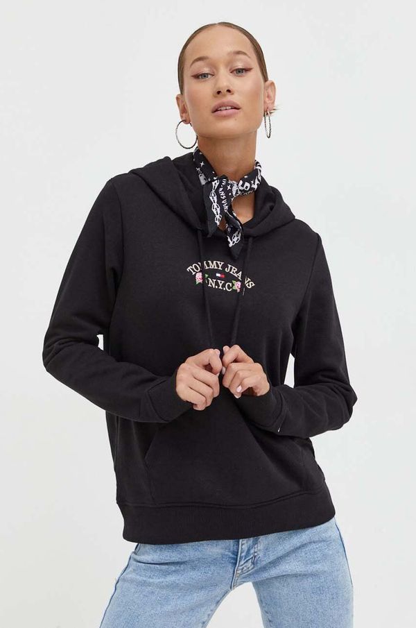 Tommy Jeans Dukserica Tommy Jeans za žene, boja: crna, s kapuljačom, s aplikacijom