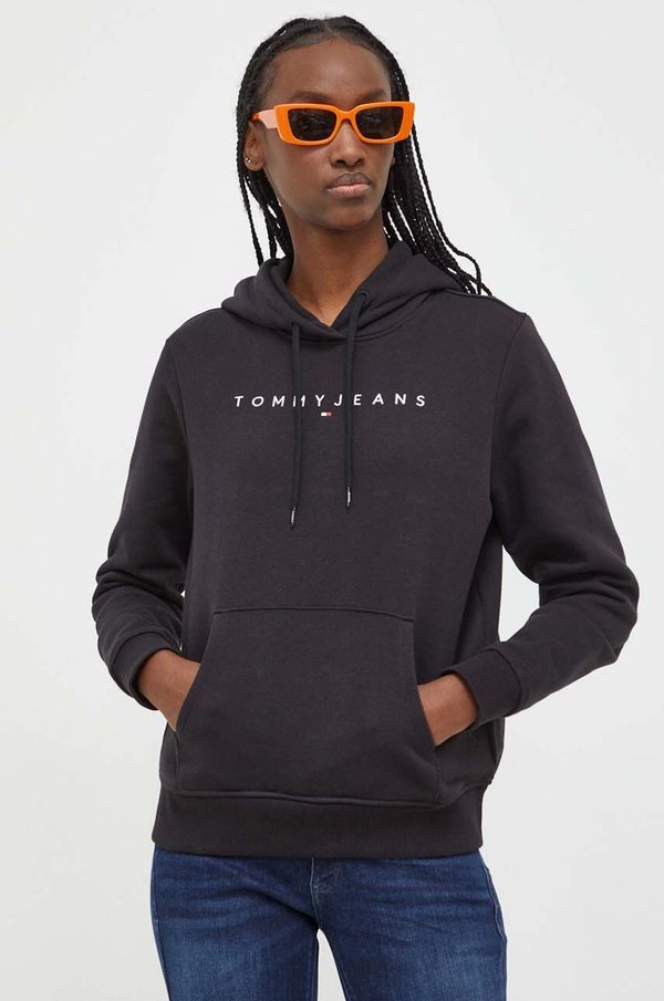 Tommy Hilfiger Dukserica Tommy Jeans za žene, boja: crna, s kapuljačom, s aplikacijom