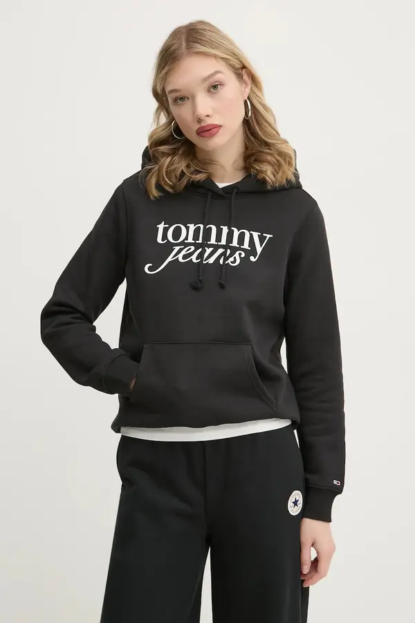 Tommy Hilfiger Dukserica Tommy Jeans za žene, boja: crna, s kapuljačom, s tiskom, DW0DW20170
