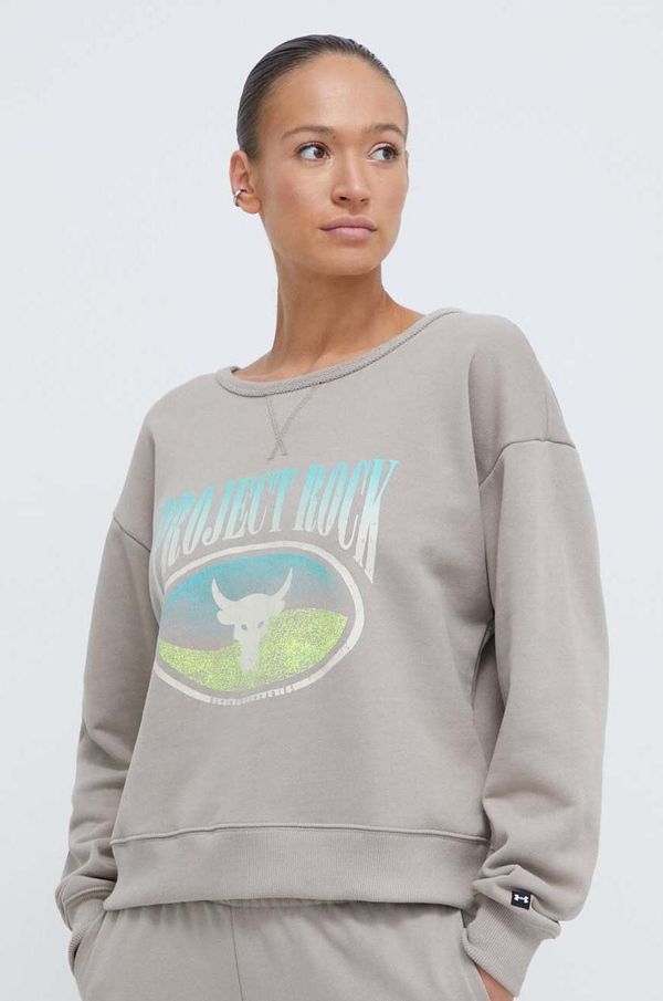 Under Armour Dukserica Under Armour Project Rock za žene, boja: bež, s tiskom