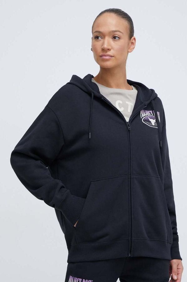 Under Armour Dukserica Under Armour Project Rock za žene, boja: crna, s kapuljačom, s tiskom