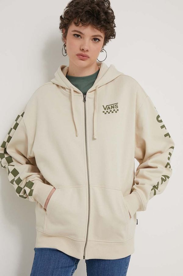Vans Dukserica Vans za žene, boja: bež, s kapuljačom, s tiskom