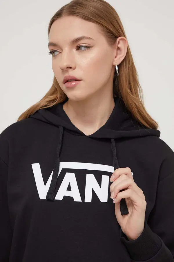 Vans Dukserica Vans za žene, boja: crna, s kapuljačom, s tiskom