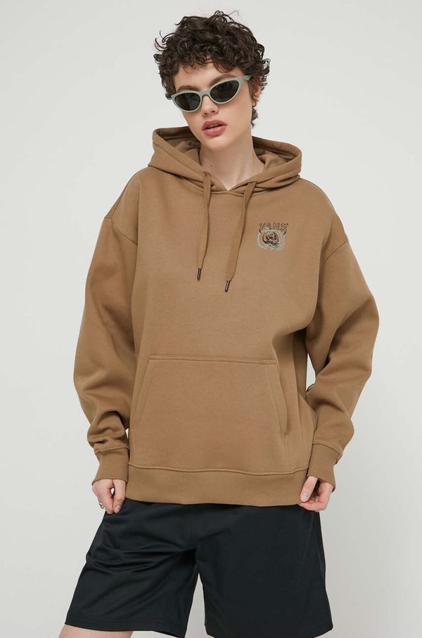 Vans Dukserica Vans za žene, boja: smeđa, s kapuljačom, s tiskom