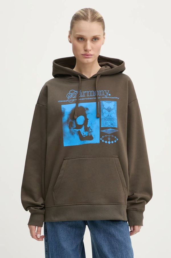 Vans Dukserica Vans za žene, boja: smeđa, s kapuljačom, s tiskom, VN000JTPD4C1