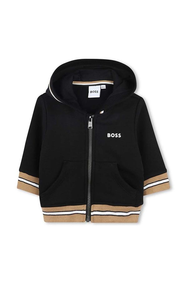 Boss Dukserica za bebe BOSS boja: crna, s kapuljačom, s uzorkom, J51246