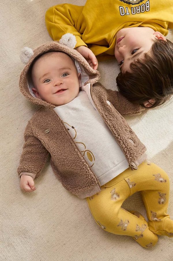 Mayoral Newborn Dukserica za bebe Mayoral Newborn boja: smeđa, s kapuljačom, bez uzorka, 2450