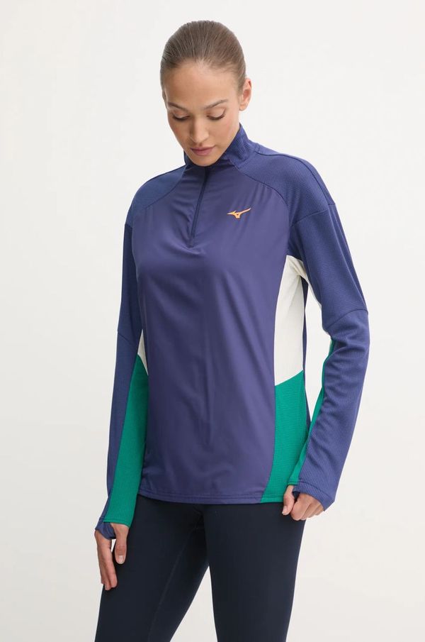Mizuno Dukserica za trčanje Mizuno Hybrid boja: tamno plava, s uzorkom, J2GAB506