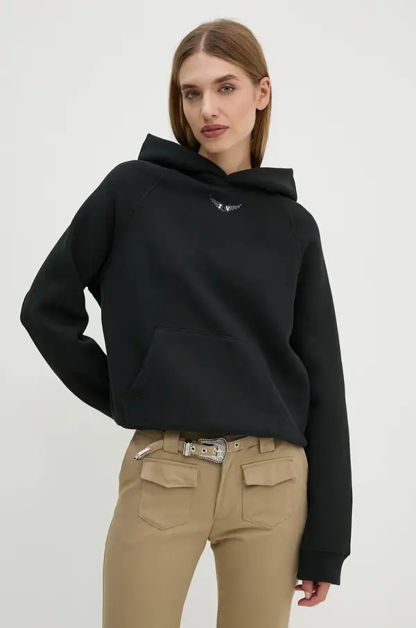 Zadig & Voltaire Dukserica ZADIG&VOLTAIRE za žene, boja: crna, s kapuljačom, bez uzorka, JWSS00600