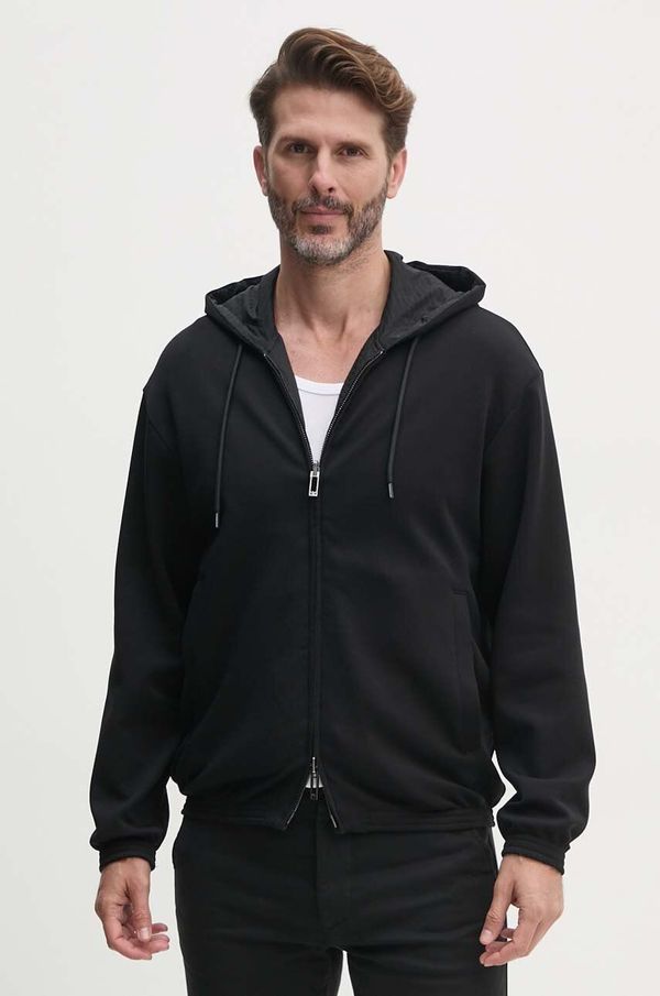 Emporio Armani Dvostrana dukserica Emporio Armani za muškarce, boja: crna, s kapuljačom, bez uzorka, 6D1MD3 1JHSZ