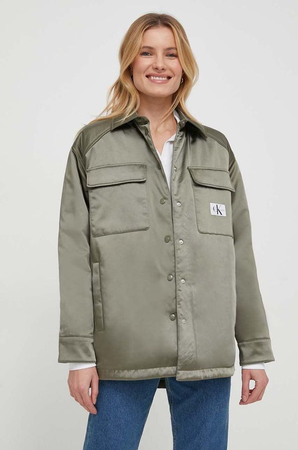 Calvin Klein Jeans Dvostrana jakna Calvin Klein Jeans za žene, boja: zelena, za prijelazno razdoblje, oversize