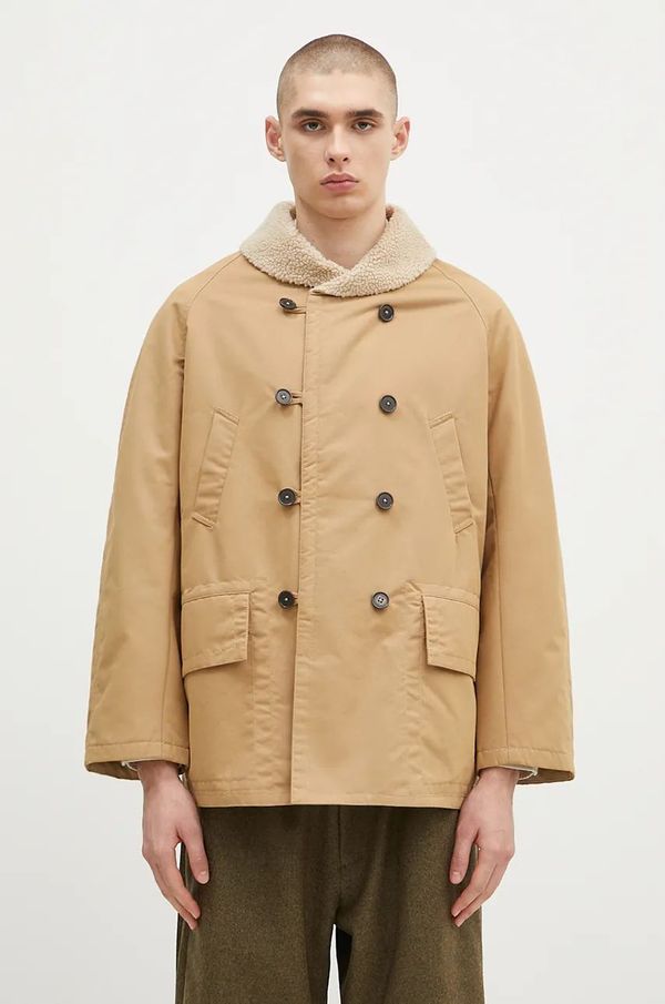 Universal Works Dvostrani kaput Universal Works za muškarce, boja: bež, za prijelazno razdoblje, kopčanje u dva reda, 31107