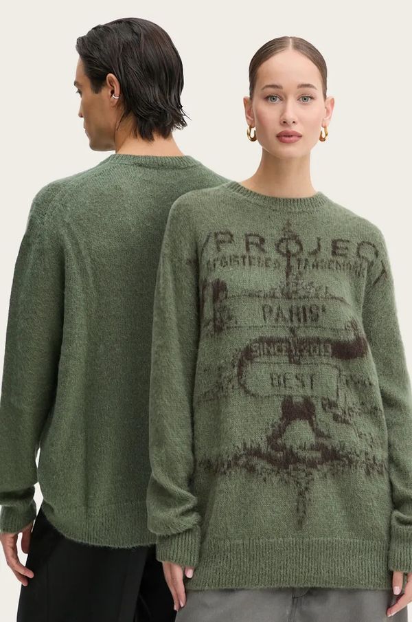 Y/Project Džemper s dodatkom mohera Y/Project PARIS' BEST JACQUARD PULLOVER boja: zelena, lagani, 206SW001