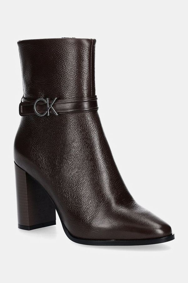 Calvin Klein Gležnjače Calvin Klein HEEL ANKLE BOOT 85 W/HW LTH za žene, boja: smeđa, s debelom potpeticom, HW0HW02185