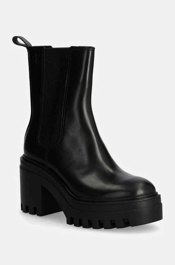 Calvin Klein Jeans Gležnjače Calvin Klein Jeans CHUNKY HEELED CHELSEA LTH za žene, boja: crna, s debelom potpeticom, YW0YW01547