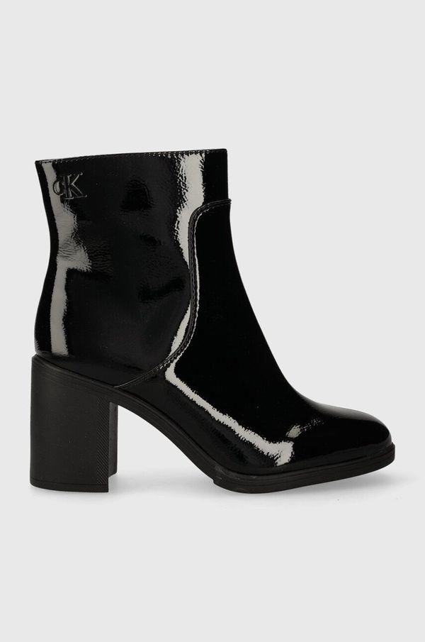Calvin Klein Jeans Gležnjače Calvin Klein Jeans MID BLOCK HEEL BOOT NAPLAK WN za žene, boja: crna, s debelom potpeticom, YW0YW01258