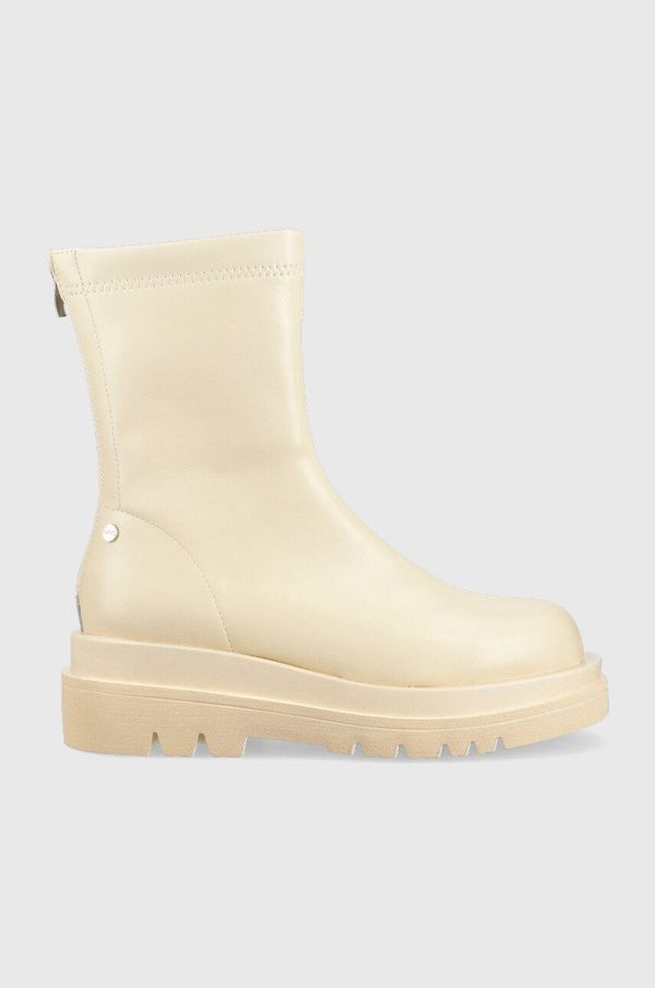 Goe Gležnjače GOE za žene, boja: bež, ravna potpetica, s polutoplom podstavom