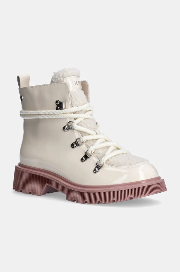 Goe Gležnjače GOE za žene, boja: bež, ravni potplat, s toplom podstavom, MM2N4083 WHITE