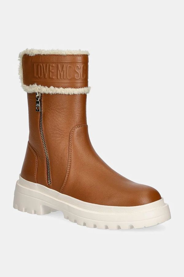 Love Moschino Gležnjače Love Moschino za žene, boja: bež, ravni potplat, sa srednje toplom podstavom, JA24245G0LIC620A