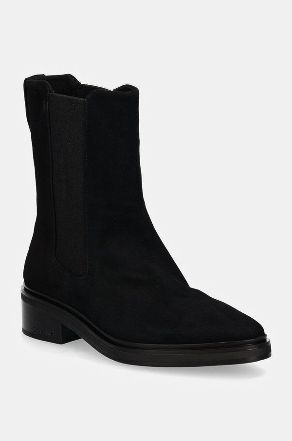 Calvin Klein Gležnjače od brušene kože Calvin Klein HEEL CHELSEA BOOT 30 SUE za žene, boja: crna, ravni potplat, HW0HW02191