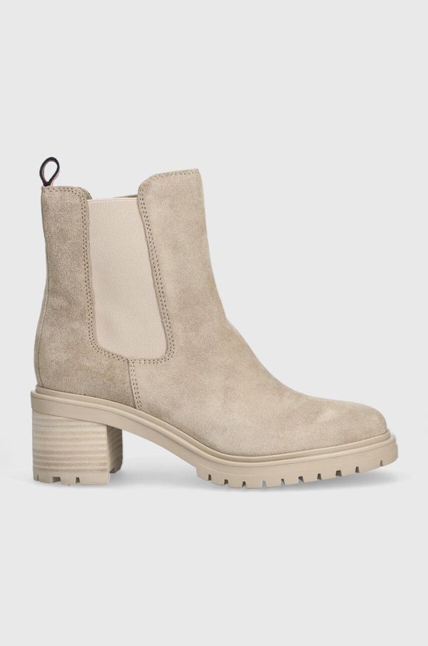 Tommy Hilfiger Gležnjače od brušene kože Tommy Hilfiger ESSENTIAL MIDHEEL SUEDE BOOTIE za žene, boja: bež, s debelom potpeticom, FW0FW07522