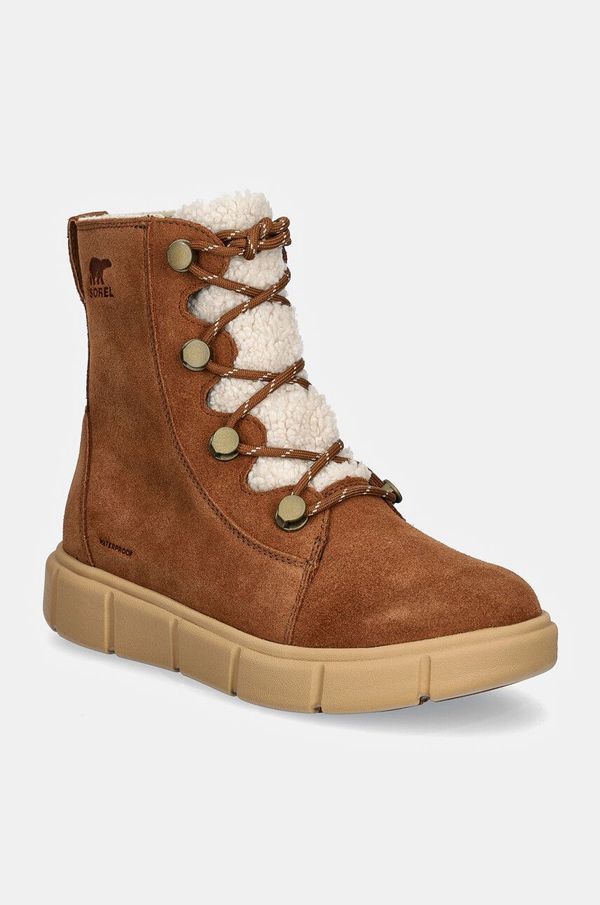 Sorel Gležnjače Sorel SOREL EXPLORER III JOAN za žene, boja: smeđa, ravni potplat, s toplom podstavom, 2077981242