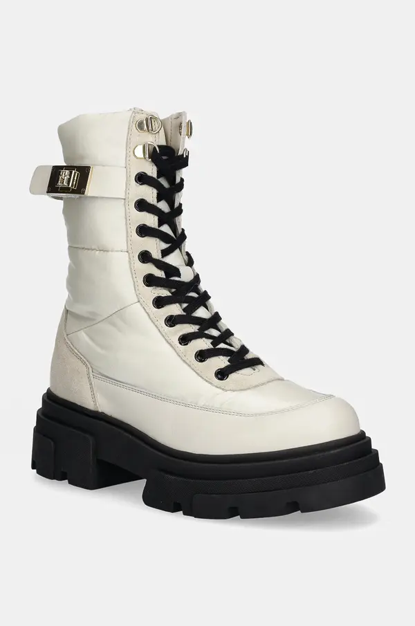 Tommy Hilfiger Gležnjače Tommy Hilfiger BIKER LEATHER MIX LACE-UP za žene, boja: bijela, ravni potplat, FW0FW08246