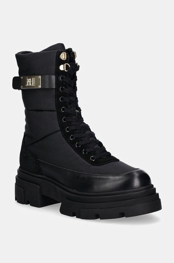 Tommy Hilfiger Gležnjače Tommy Hilfiger BIKER LEATHER MIX LACE-UP za žene, boja: crna, ravni potplat, FW0FW08246