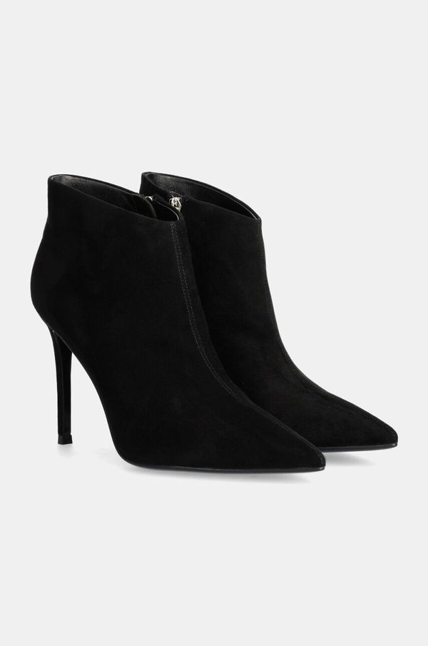 Answear Lab Gležnječe od brušene kože Answear Lab za žene, boja: crna, s tankom potpeticom, sa srednje toplom podstavom