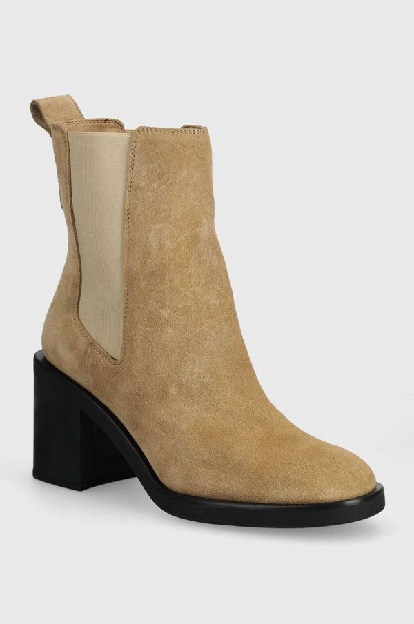 Boss Gležnječe od brušene kože BOSS Camy za žene, boja: bež, s debelom potpeticom, 50523448