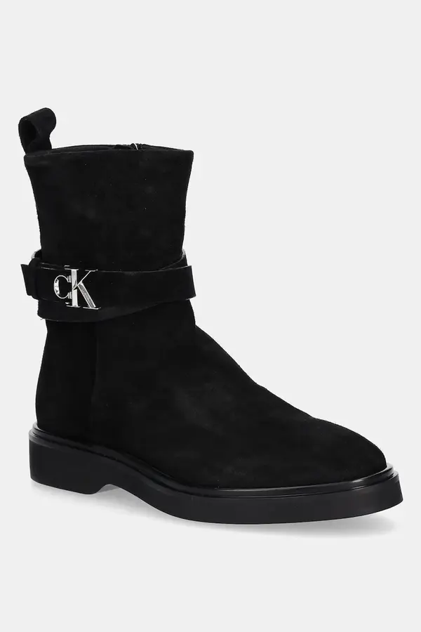 Calvin Klein Gležnječe od brušene kože Calvin Klein ANKLE BOOT W/ METAL LOGO SUE