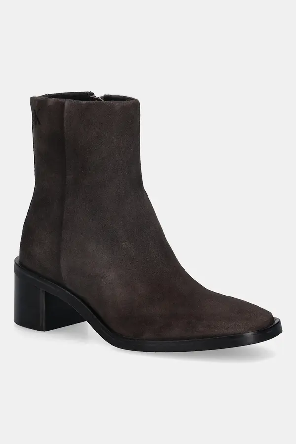 Calvin Klein Gležnječe od brušene kože Calvin Klein BLOCK HEEL ZIP BOOT SUE