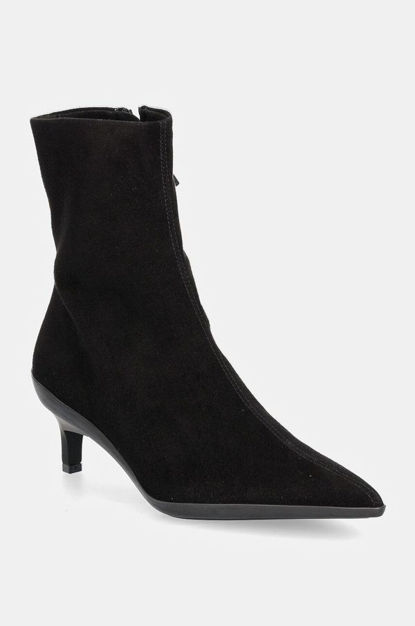Calvin Klein Gležnječe od brušene kože Calvin Klein HEEL ANKLE BOOT 50 SUE za žene, boja: crna, s tankom potpeticom, HW0HW02233