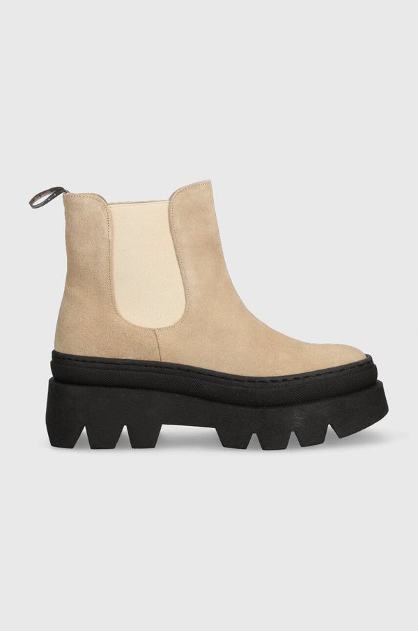 Charles Footwear Gležnječe od brušene kože Charles Footwear Bette za žene, boja: bež, s platformom, Bette.Boots.Sabbia